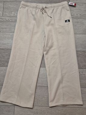 Reebok Women's Drawstring Neutral Beige Wide-Leg Fleece Joggers Pants. Size XXL